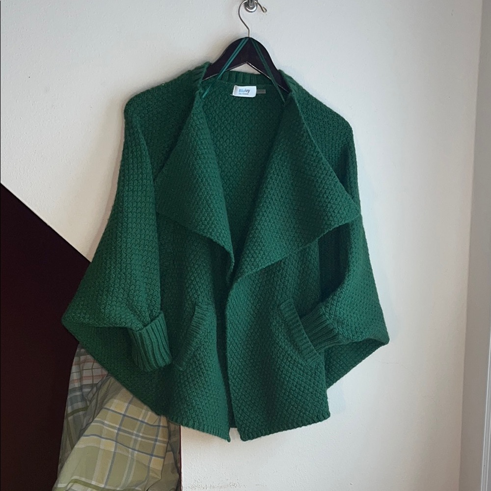 Blu Ivy Forest Green Women's Batwing Textured Knit Sweater EUC